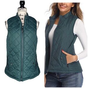 ART3D - Zip Front Quilted Zip-Up Vest in Forest Green